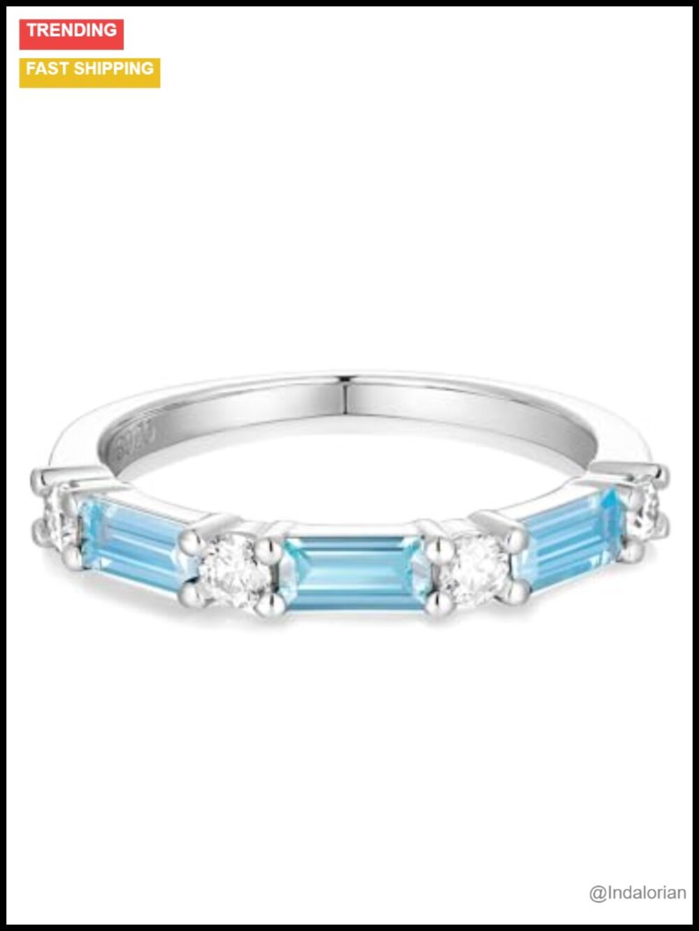 Emerald Cut CZ Half Eternity Band 14K Gold Sterling Silver 7 Stone Ring